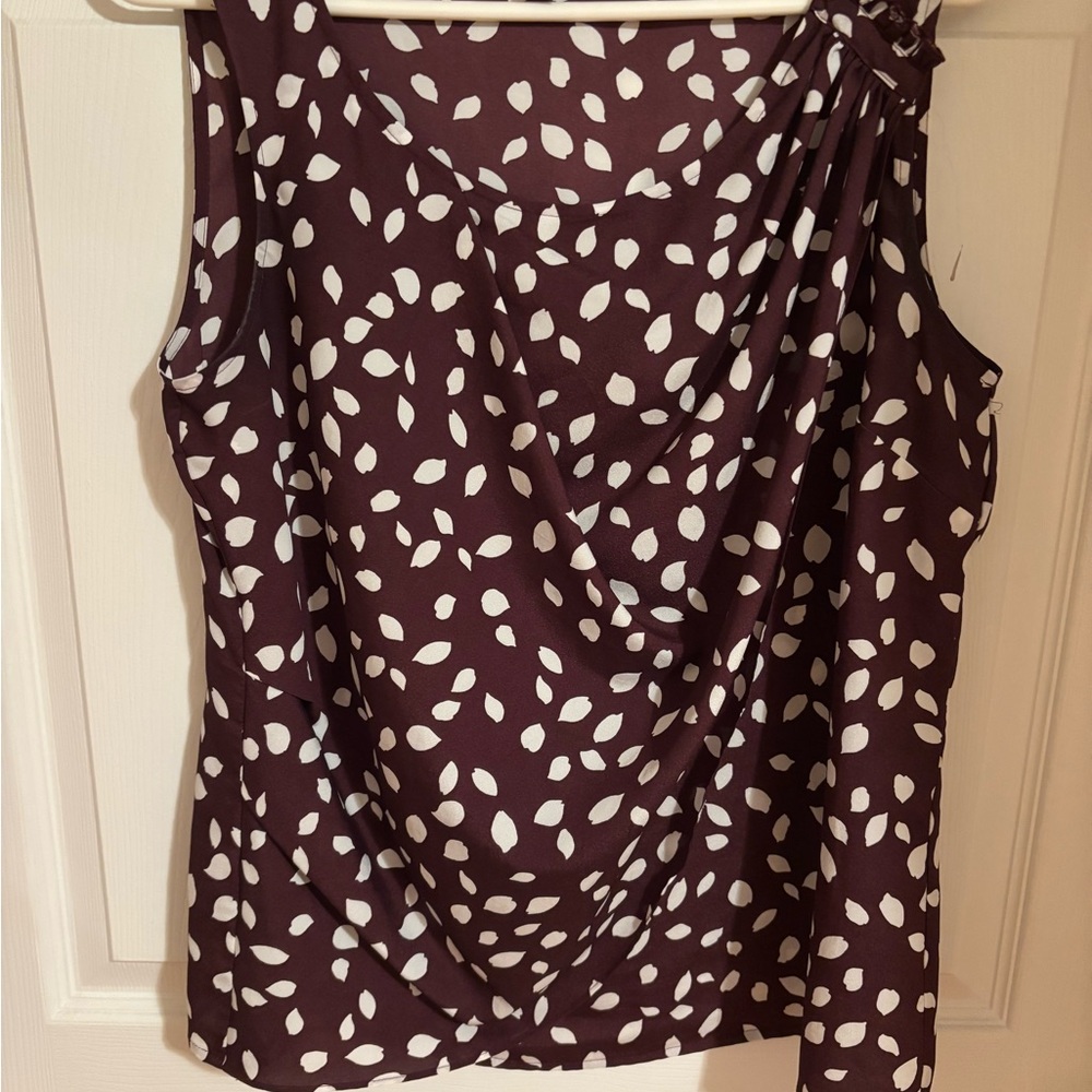 LOFT Mulberry and White Leaf Pattern Blouse